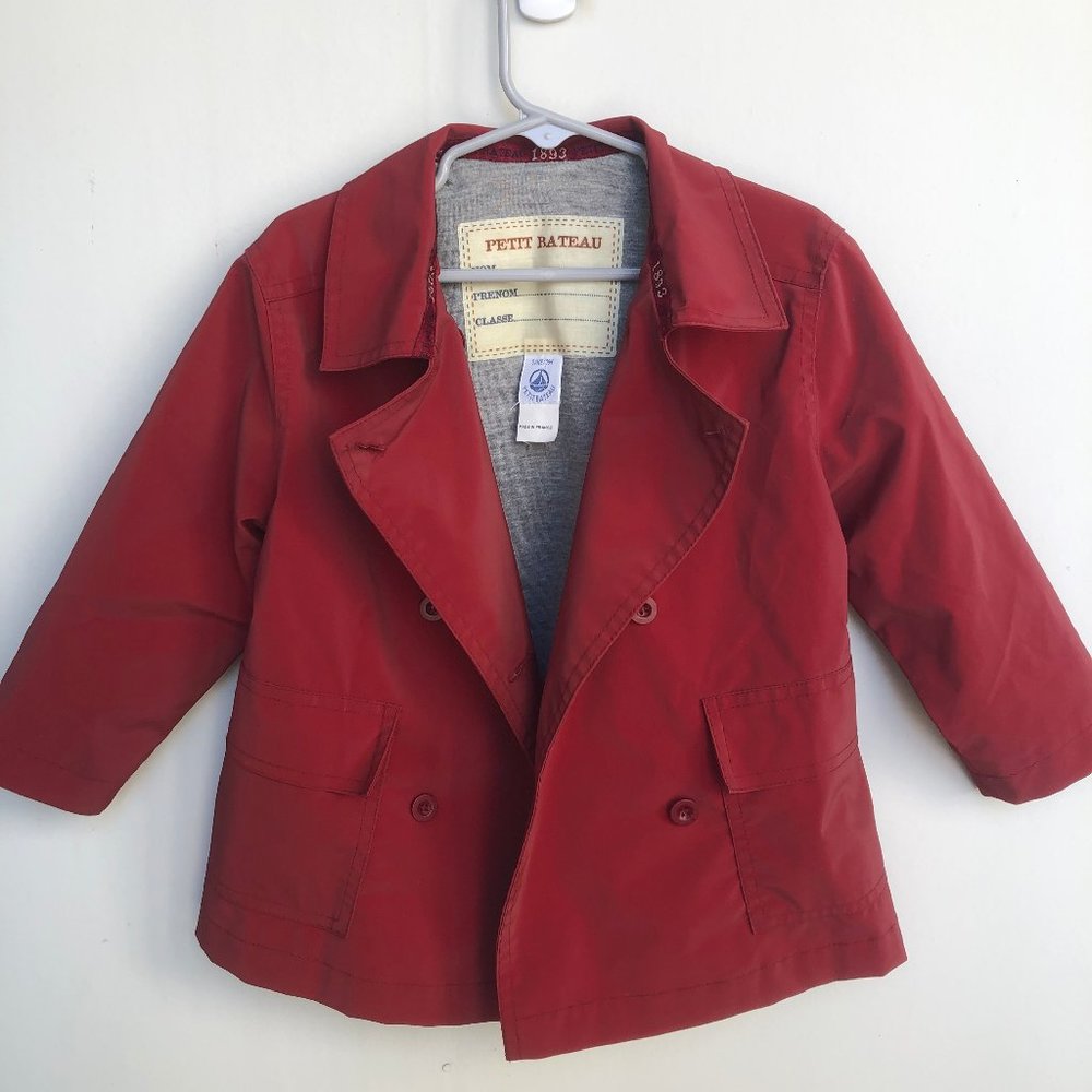 ⛵ Petit Bateau Vintage Raincoat Dark Red, Sz 3T ☔️